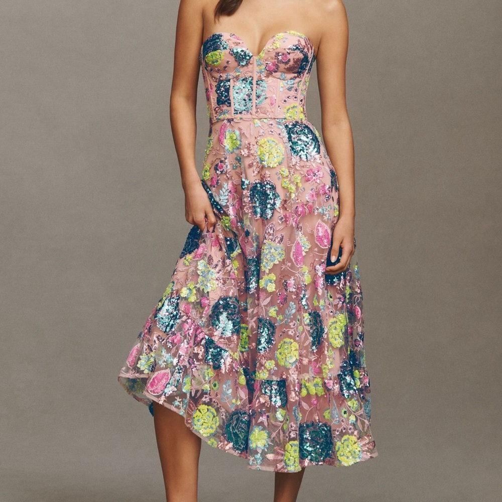 Dress the Population Strapless Multicolor Sequin Dress